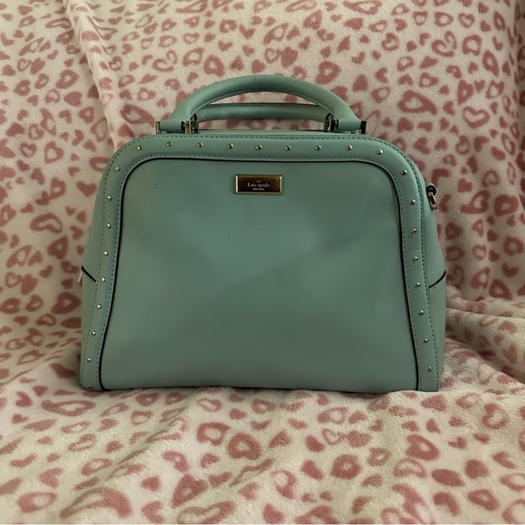 Kate Spade Aqua Blue Studded Leather Satchel with Matching Wallet - Picture 2 of 15